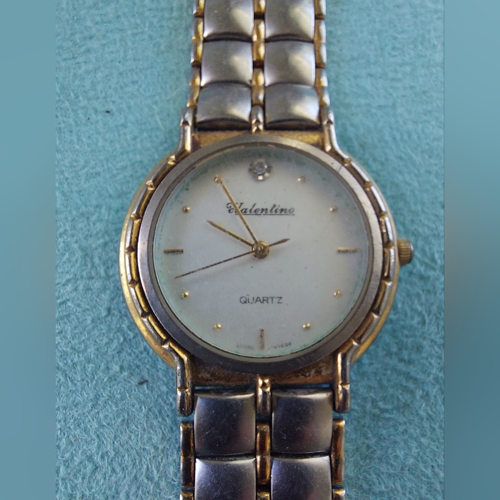 Valentino Mens Silvertone & Goldtone Quartz Watch, Estate Jewelry